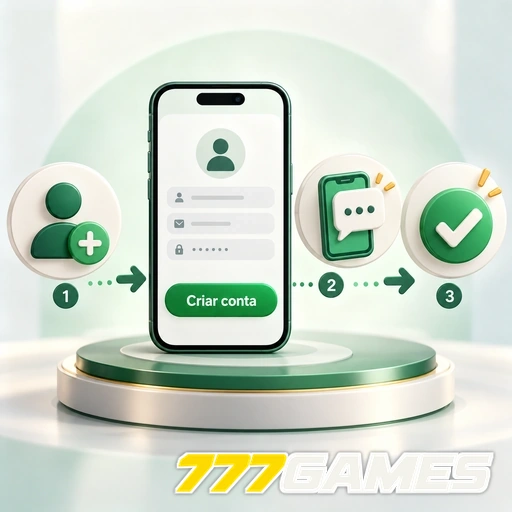 777GAMES — ilustração das etapas de criação de conta no celular