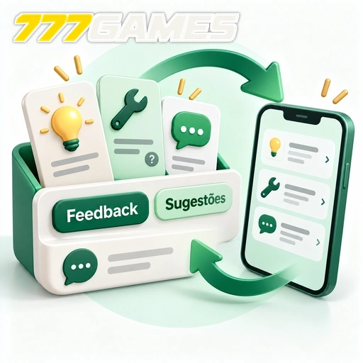 777GAMES — ilustração de central de feedback com sugestões e ícones de mensagens