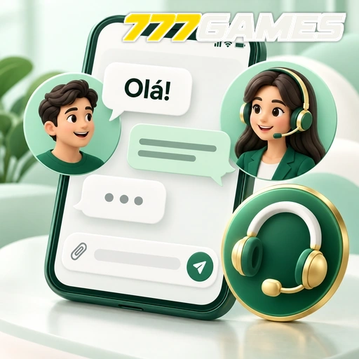 777GAMES — ilustração de conversa de suporte no celular com atendente e headset