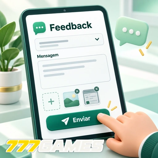 777GAMES — ilustração de formulário de feedback com campo de mensagem e botão de envio