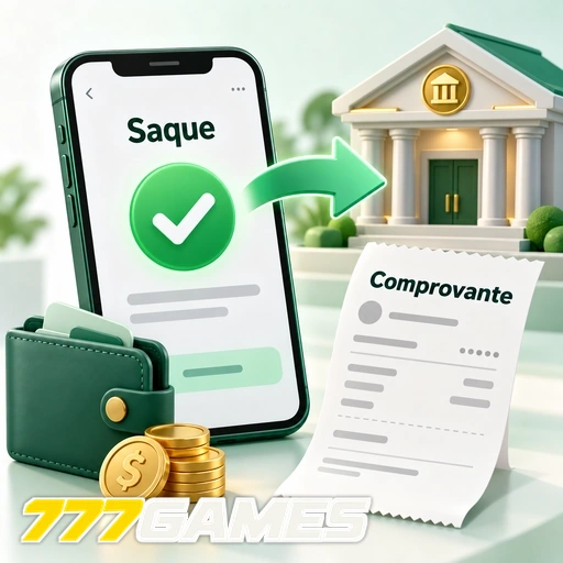 777GAMES — ilustração de saque confirmado com carteira, moedas e comprovante