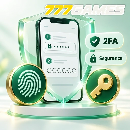 777GAMES — ilustração de segurança da conta com autenticação em duas etapas, impressão digital e chave